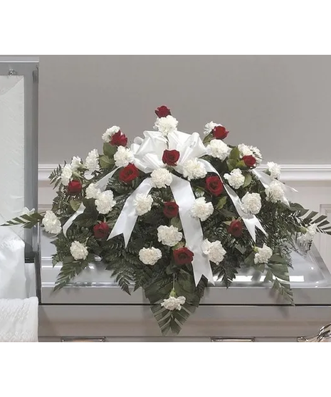 Red Roses & White Carnation Casket Spray