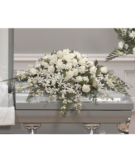 A Tribute In White Casket Spray