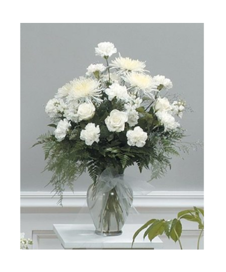 White Carns & Mums Vase