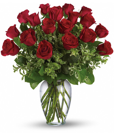 Say I love you by sending this lovely arrangement of  radiant red roses and fresh greens delivered in a beautiful spring garden vase. Love always. Approximately 20 W x 24 H  