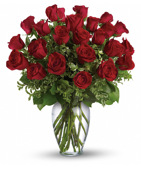 Say I love you by sending this lovely arrangement of  radiant red roses and fresh greens delivered in a beautiful spring garden vase. Love always. Approximately 20 W x 24 H  