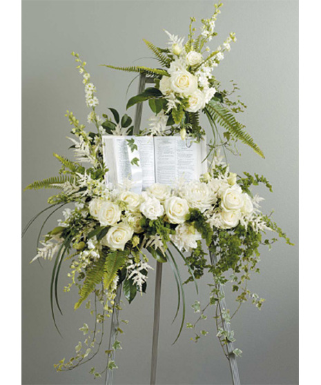 White Standing Spray With Bible