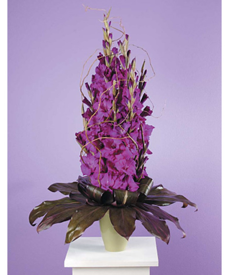 Stylized Purple Gladiola with Ti Leaves