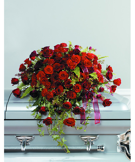 Red & Burgundy Rose Casket Spray
