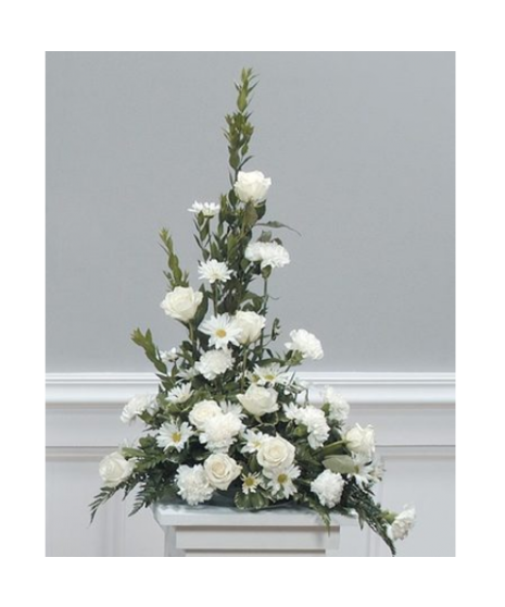 White Carnation & Daisy Pedestal Arrangement