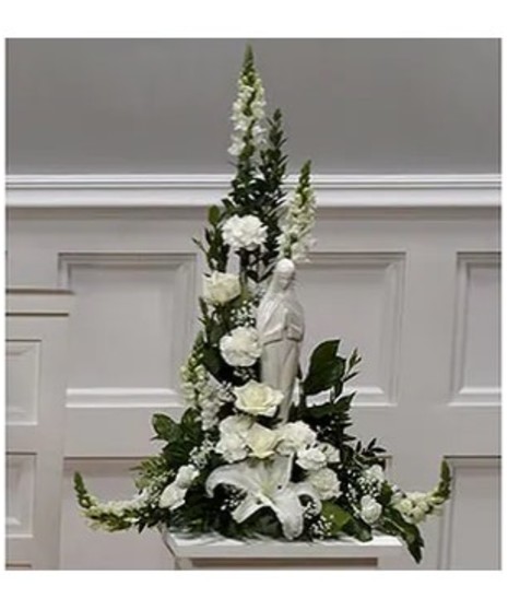 Pedestal Arrangement With Madonna Figurine