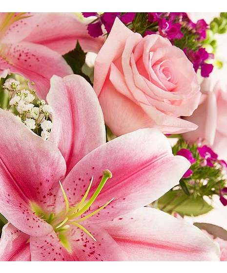 image of roses & lilies for attention only- this is floral arrangement subscription gift of designer created arrangements 