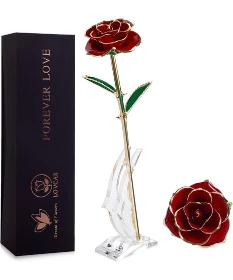Gold Trimmed Red Rose in Gift Box